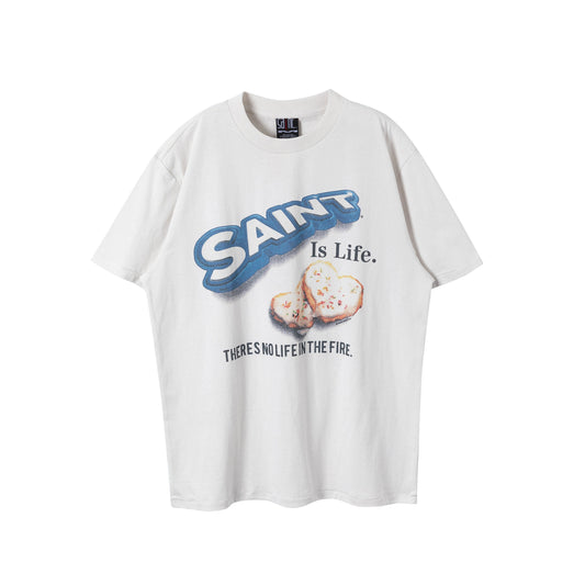 SaintMichael 22AW New Style OREO Cookie Vintage Washed Print Short Sleeve T-shirt