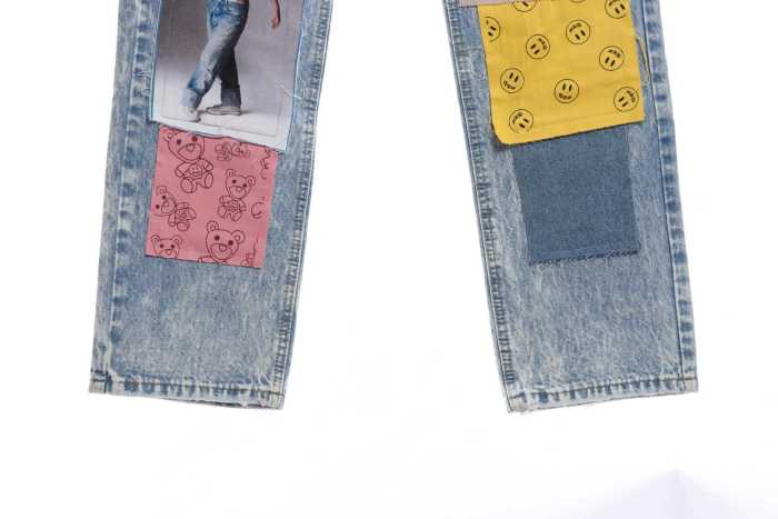 Drew Smiley Bear Patch Ripped Denim Trousers pants