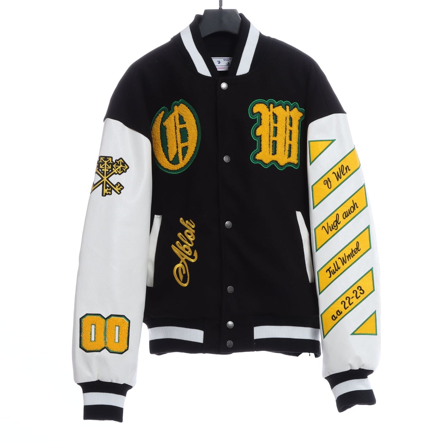 OW22FW multi-icon badge wool woolen stitching jacket thickened cotton baseball uniform jacket